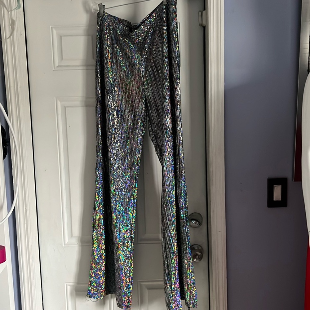 New PLUS 3x Disco Hologram Flared Leggings